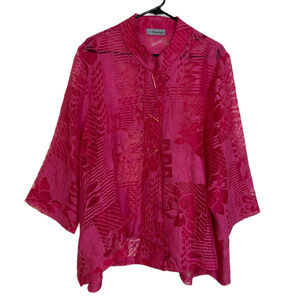 Moonlight Y S Fashion Top Womens Plus Pink Floral Button Up Asym Sheer Career